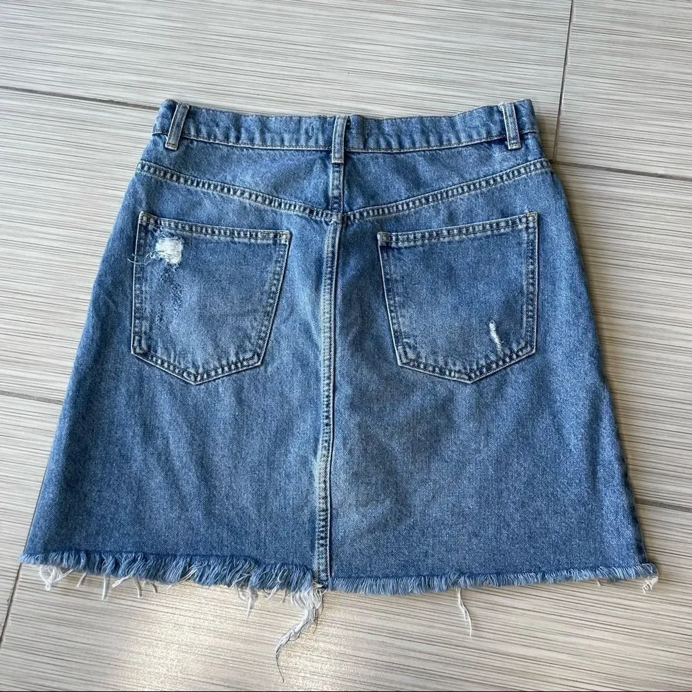 We the Free Hallie Washed Denim Distressed Skirt Size 28